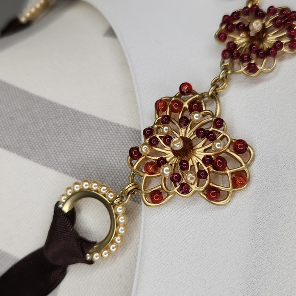 Coldwater Creek Statement Necklace - Gold Tone - Large Round Beaded Medallions - Picture 4 of 7